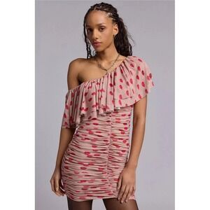 New AFRM Vivian Almond Kiss One Shoulder Ruched Mini Dress Size L